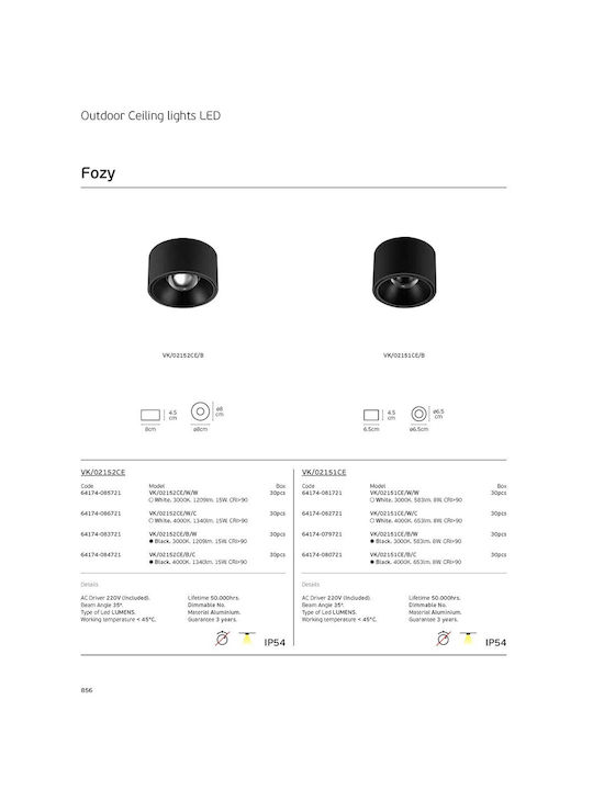 VK Lighting Outdoor Ceiling Spot with Integrated LED in Black Color 64174-079721