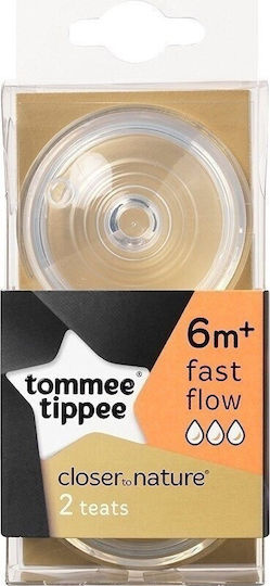 Tommee Tippee Closer To Nature Silicone Fast Flow Bottle Teats for 6+ Months 2 Pieces