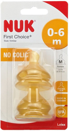 Nuk First Choice+ Rubber Baby Bottle Teats Medium Flow for 0+ months 2pcs