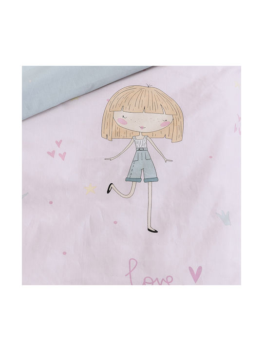Nima Set Kinderbettbezug Einzel mit Kissenbezug Baumwolle Rosa 160x240cm