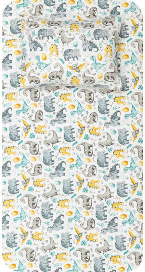Borea Dinosaurs Baby Sheets Set Crib Flannel Multicolored 120x160cm 2pcs
