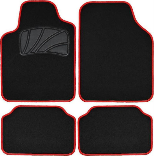 Autoline Set of Front and Rear Mats Universal 4pcs Black / Red