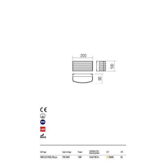 Redo Group Sebra Wall-Mounted Outdoor Ceiling Light LED IP65 15W with Warm White Light