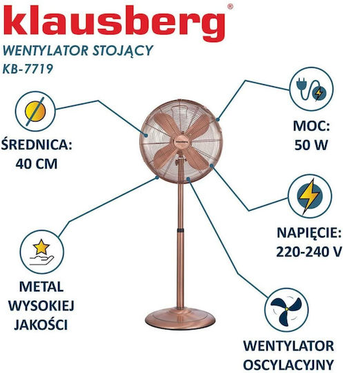 Klausberg Ventilator Pe Piedestal 50W Diametru Ventilator 40cm Cupru