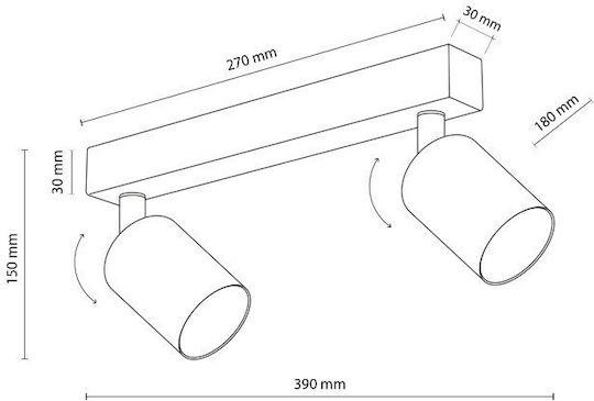 TK Lighting Dublu Spot cu Soclu GU10 în Culoare Negru