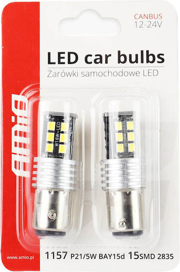 AMiO Λάμπες P21W-BA15S-1156 Canbus LED 6000K Ψυχρό Λευκό 12-24V 7.5W 2τμχ /AM