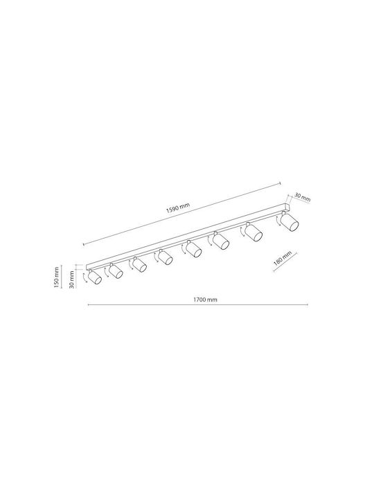 TK Lighting Spot with 8 Lights and with Socket GU10 in Black Color