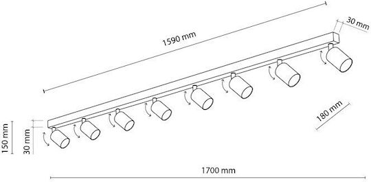 TK Lighting Spot with 8 Lights and with Socket GU10 in Black Color