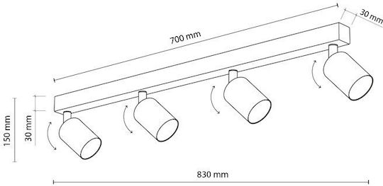 TK Lighting Spot with 10 Lights and with Socket GU10 in Black Color