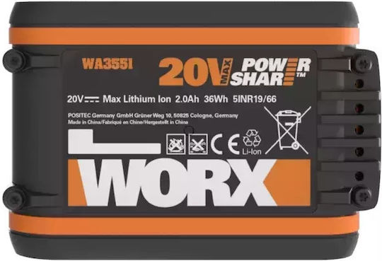 Worx Μπαταρία Εργαλείου Λιθίου 20V με Χωρητικότητα 2Ah