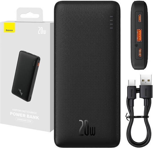 Baseus Airpow Power Bank 10000mAh 20W с USB-A порт и USB-C порт Power Delivery Черен