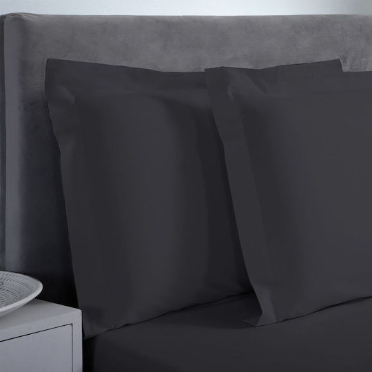 Aslanis Home Satin Σετ Μαξιλαροθήκες Oxford Black 50x80εκ.