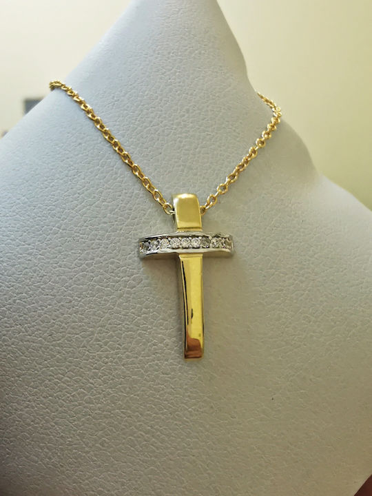 Aris Dentopoulos Jewellery Γυναικείος Σταυρός από Επιχρυσωμένο Ασήμι με Αλυσίδα