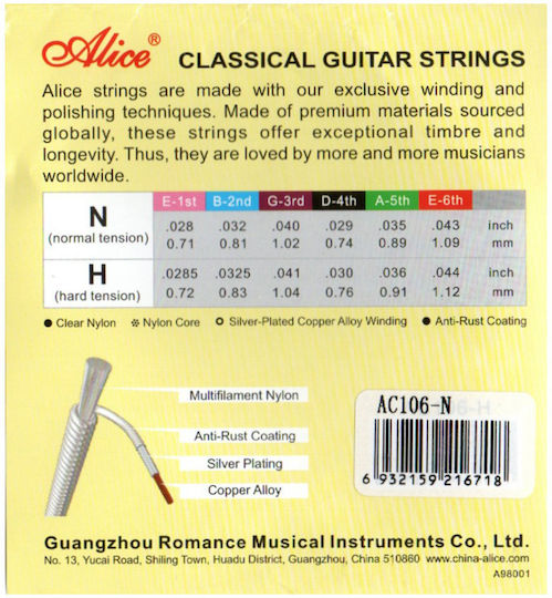 Set Classic Guitar Strings Alice A106