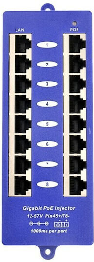 8-θυρος Gigabit Poe Injector Cat5e Μπλέ