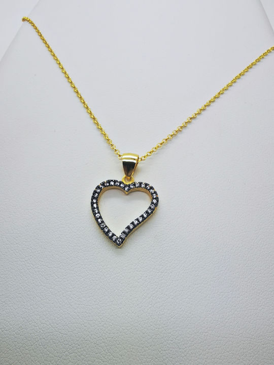 Aris Dentopoulos Jewellery Κολιέ με σχέδιο Καρδιά από Επιχρυσωμένο Ασήμι με Ζιργκόν Μωβ