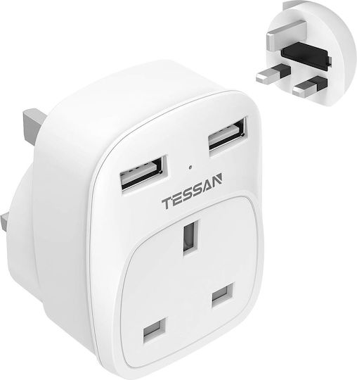 Tessan Einzelne Steckdose 3 Positionen mit 2 USB-A