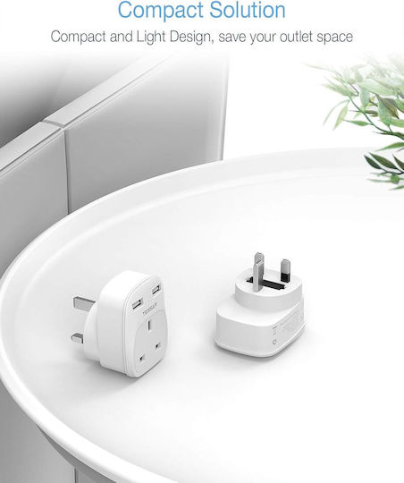 Tessan Einzelne Steckdose 3 Positionen mit 2 USB-A