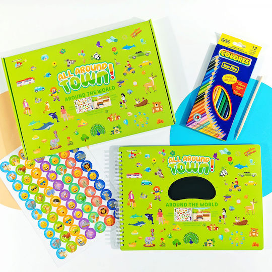 Carte De Colorat Anti-Stres Educațională Pentru Copii Tip Caiet Spiralat 600+ Autocolante Reutilizabile 13 Scene 14 Pagini Cu Imagini De Colorat Și Desen
