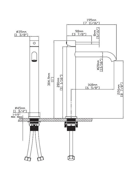 Karag Artemis Mixing Inox Tall Sink Faucet Silver