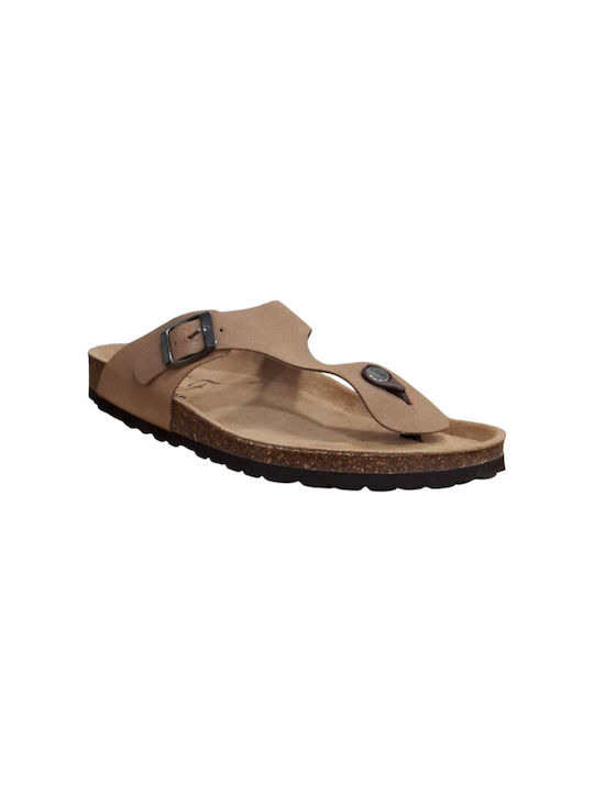 Leather Women's Flat Sandals in Tabac Brown Color