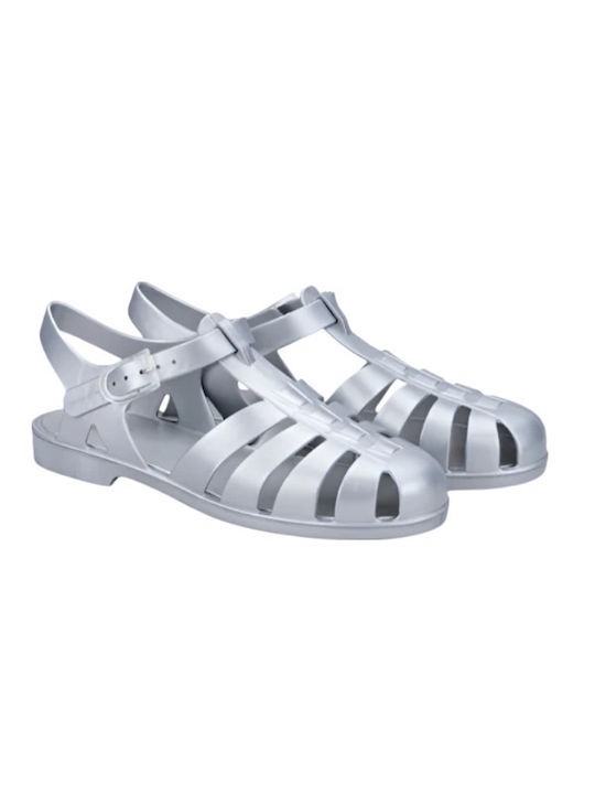 Biarritz Met Women's Flat Sandals in Silver Color
