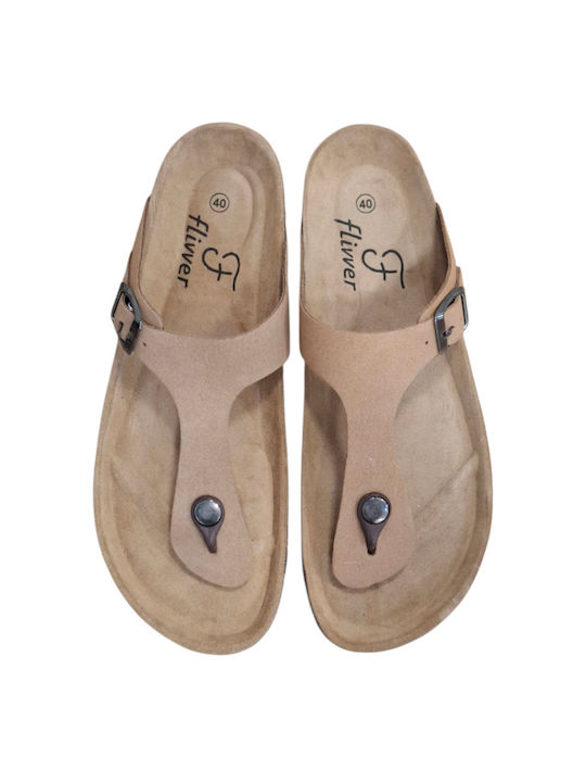 Leather Women's Flat Sandals in Tabac Brown Color