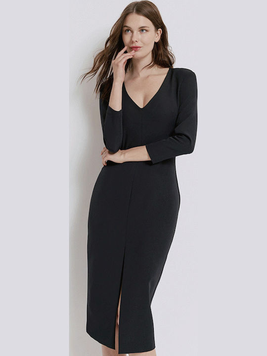 Rochie Midi de Seară Cu Deschizătură Neagră