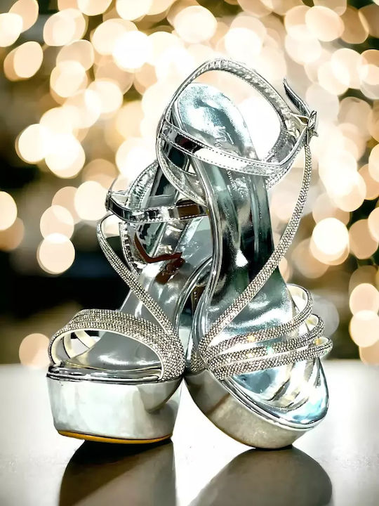 Stoff Sandalen mit Strass Gray