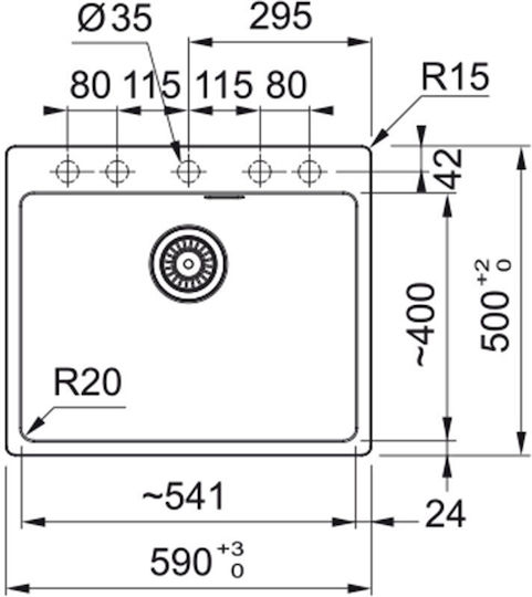 Franke Centro 2.0 CNG 610/210-54 Ένθετος από Συνθετικό Γρανίτη Μ59xΠ50cm