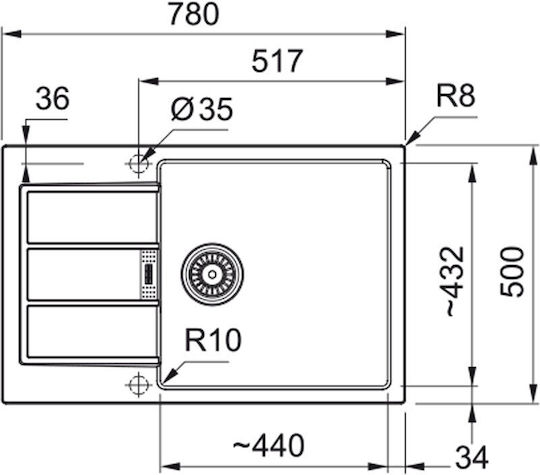Franke Sirius 2.0 S2d 611-78xl 1430644096 Drop-In Мивка от Синтетичен Гранит Ш78xД50см Полярно бяло