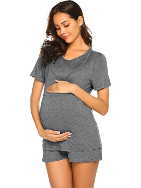 Queen Mother Maternity Pajama Set & Nursing Dark Gray
