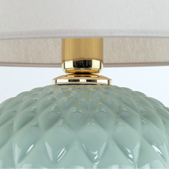 TK Lighting Santana Стъклена Настолна лампа за Цокъл E27 с Бял Абажур и Зелена Основа