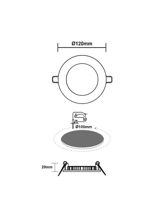 Aca Round Metallic Recessed Spot with Integrated LED and Cool White Light White 11.9x11.9cm. 1pcs
