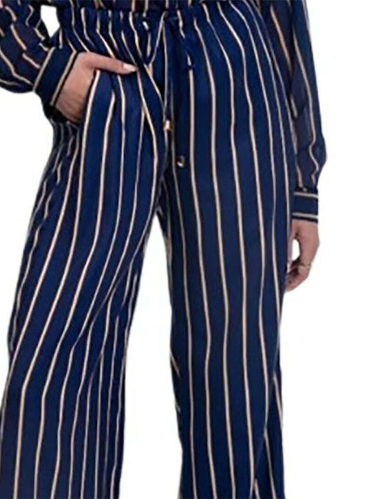 Femei Din material textil Pantaloni cu elastic Cu dungi Albastră