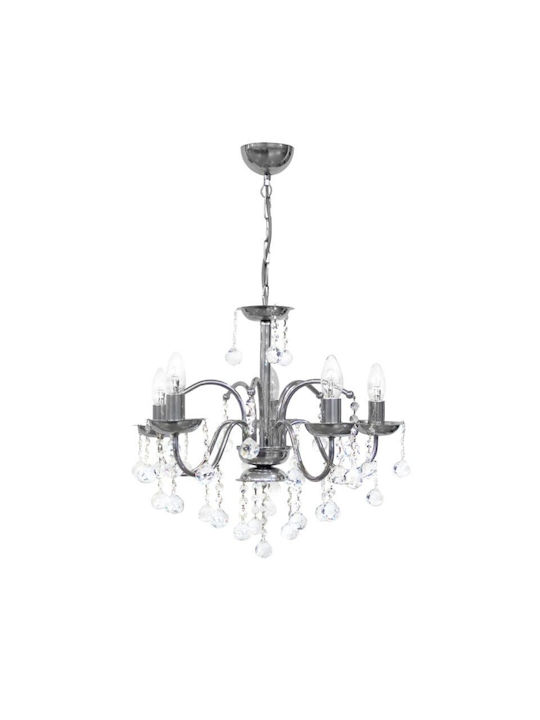 Heronia Πολυέλαιος 5xE14 Ø55cm με Κρύσταλλα Λευκός 01-0318