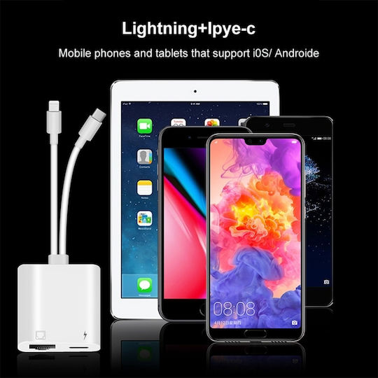 Convertor 3.5mm / USB-C masculin în Lightning / RJ-45 masculin Alb 1buc NA0023