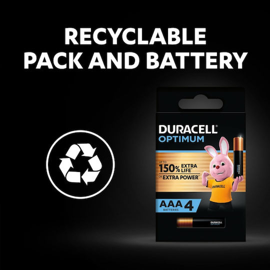 Duracell 4 Pack Alkaline Batteries AAA Optimum 200 1.5V