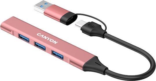 Canyon Hub 4 Θυρών USB 2.0 με σύνδεση USB-A Ροζ