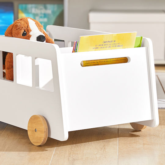 Kids Wooden Bookcase White 69x33.5x41cm