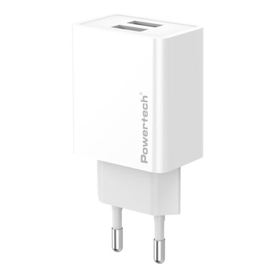 Powertech Ladegerät ohne Kabel mit 2 USB-A Anschlüsse 12W Weißs (PT-1321)