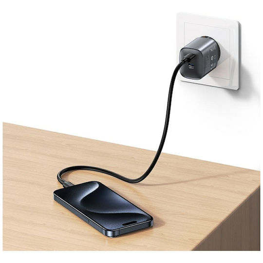 Usams Ladegerät ohne Kabel GaN mit 2 USB-C Anschlüsse 45W Stromlieferung Tarnish (CC305)