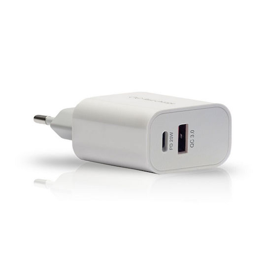 SAS Φορτιστής Χωρίς Καλώδιο με Θύρα USB-A και Θύρα USB-C 20W Power Delivery / Quick Charge 3.0 Λευκός (100-15-174)