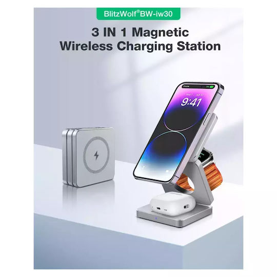 BlitzWolf Зарядно Устройство Magsafe 15W Power Delivery Сребристо (BW-IW30)