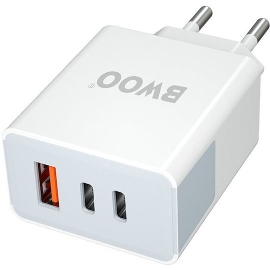 BWOO Încărcător Fără Cablu cu Port USB-A și 2 Porturi USB-C 40W Livrarea energiei / Quick Charge 3.0 Albς (CDA133)