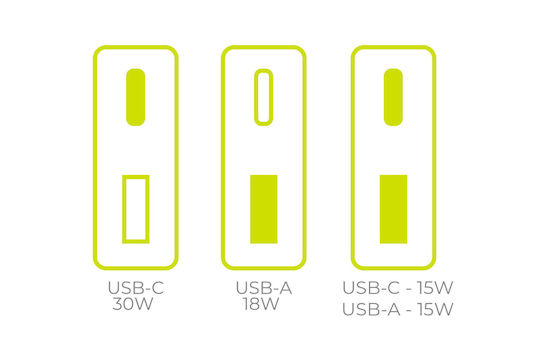 Mobile Origin Φορτιστής Χωρίς Καλώδιο GaN με Θύρα USB-A και Θύρα USB-C 30W Power Delivery Λευκός (MO16)