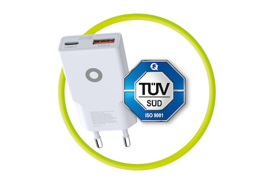 Mobile Origin Φορτιστής Χωρίς Καλώδιο GaN με Θύρα USB-A και Θύρα USB-C 30W Power Delivery Λευκός (MO16)