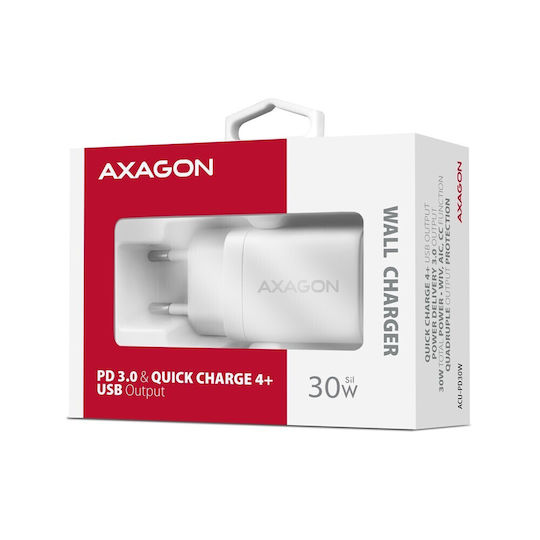 Axagon Charger Without Cable with USB-C Port 30W Power Delivery / Quick Charge 3.0 Whites