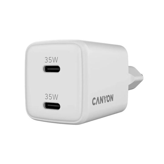 Canyon Φορτιστής Χωρίς Καλώδιο GaN με 2 Θύρες USB-C 35W Power Delivery Λευκός