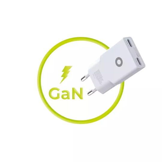 Mobile Origin Φορτιστής Χωρίς Καλώδιο GaN με 2 Θύρες USB-C 30W Power Delivery Λευκός (MO18)